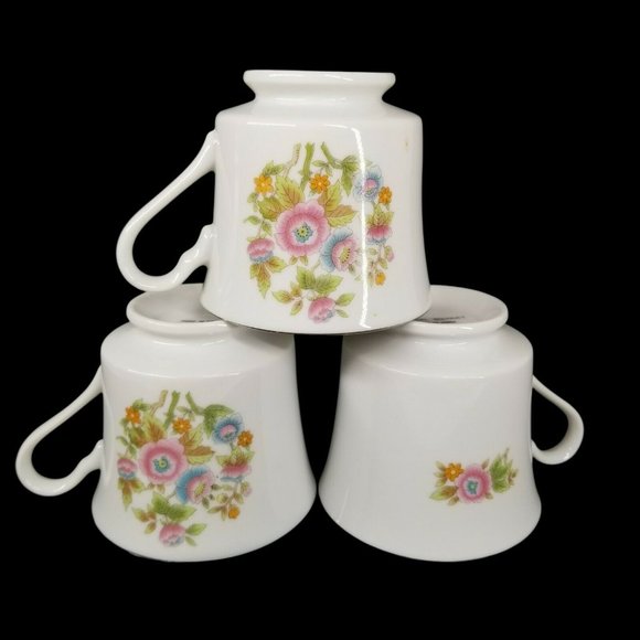 Floral Bouquet Fine China Of Japan Coffee Tea Cup Set of 3 Pink and Blue Flowers - Picture 12 of 12